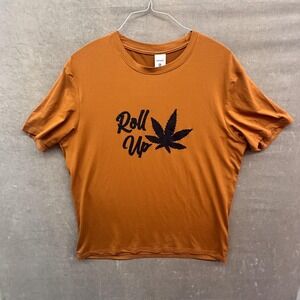 Roll Up Cannabis Leaf Shirt Mens Extra Large Orange Graphic Tee Streetwear 420